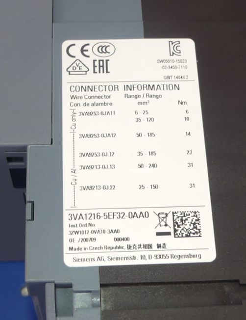 SIEMENS 3VA1216-5EF32-0AA0