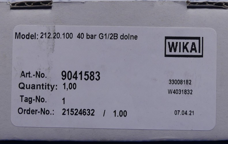 Wika 212.20.100 40bar G1/2B radial 9041583