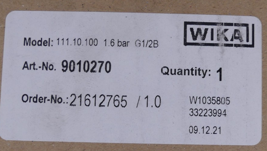 WIKA 111.10.100 -1,6bar G1/2B 9010270 Manometer