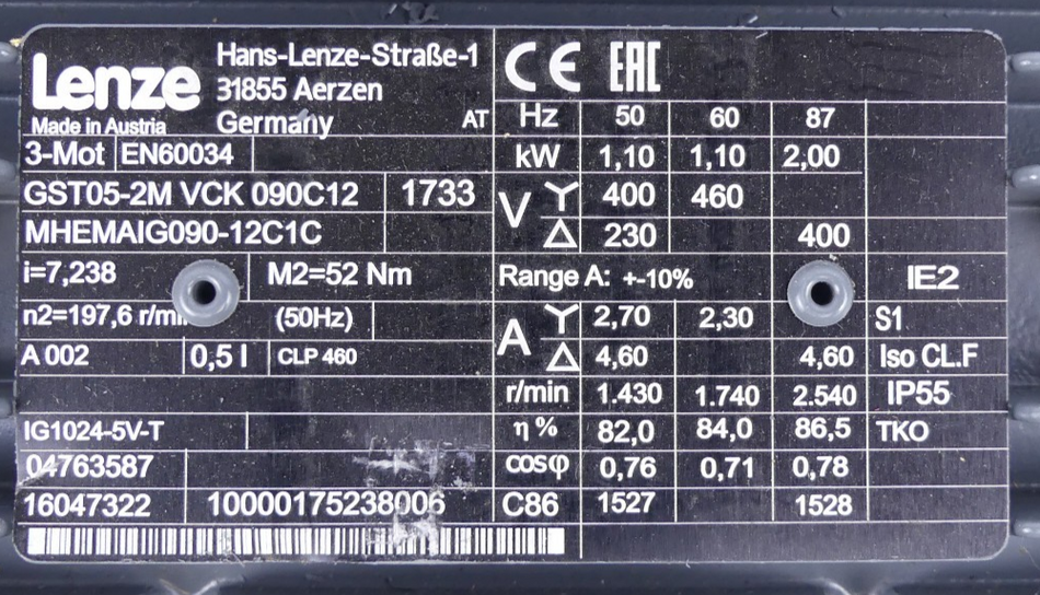 Lenze GST04-2M VCK 080C32 Getriebemotor +MHEMAIG090-12C1C i=7,236