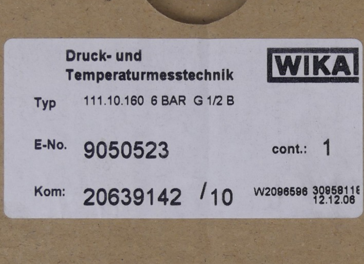 WIKA 111.10.160 D160 0-6bar G1/2B radial  Manometer 9050523