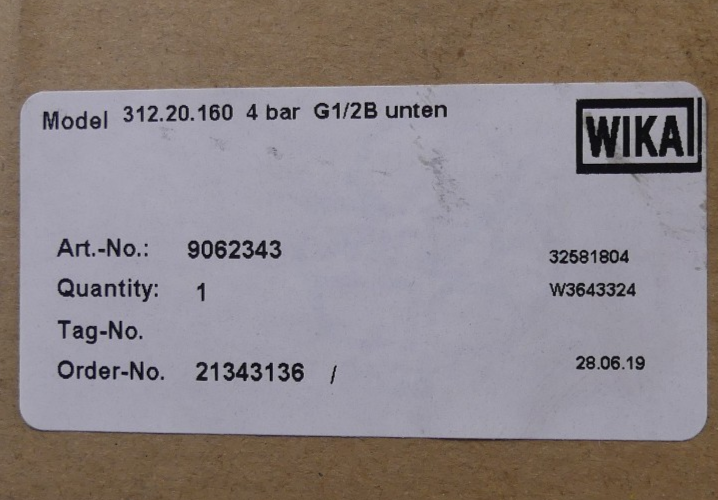 WIKA 312.20.160 4bar G1/2B radial Manometer 9062343