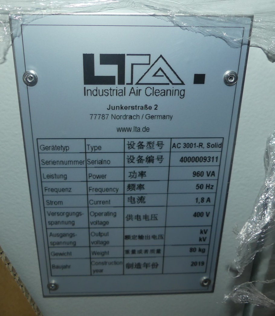 LTA INDUSTRIAL AIR CLEANING AC 3001-R, SOLID NEU