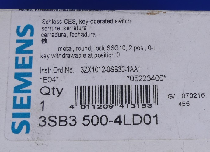 Siemens 3SB3-500-4LD01 Schloss CES