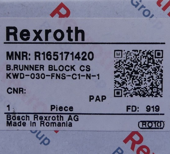 Rexroth KWD-030-FNS-C1-N-1 Runner Block R165171420