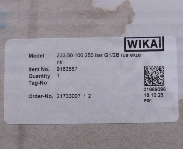 WIKA 233.50.100 250bar G1/2B axial Manometer 9163557 Glyzerin