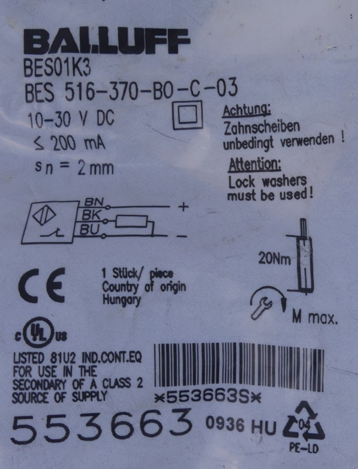 Balluff BNS 519-D3 D12-100-10 Nockenschalter