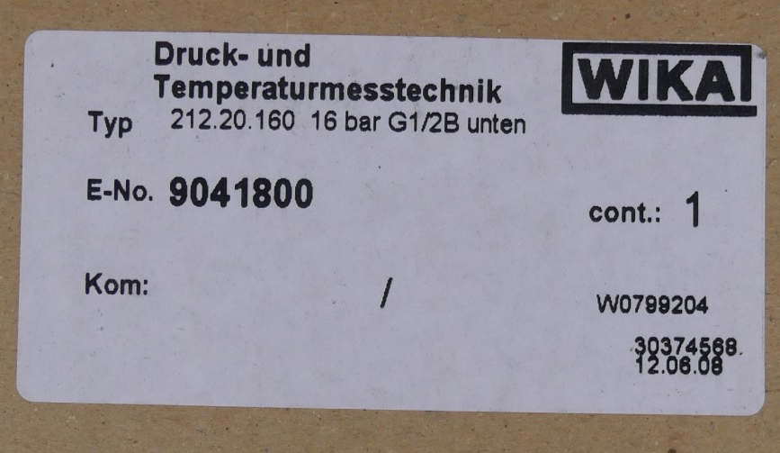 WIKA 212.20.160 16bar G1/2B radial  Manometer 9041800