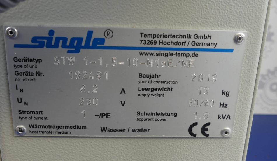 SINGLE Temperiertechnik STW 1-1.5-10-M 1 oE/ME STW 1-1.5-10-M1oE/ME NEU B.j 2019