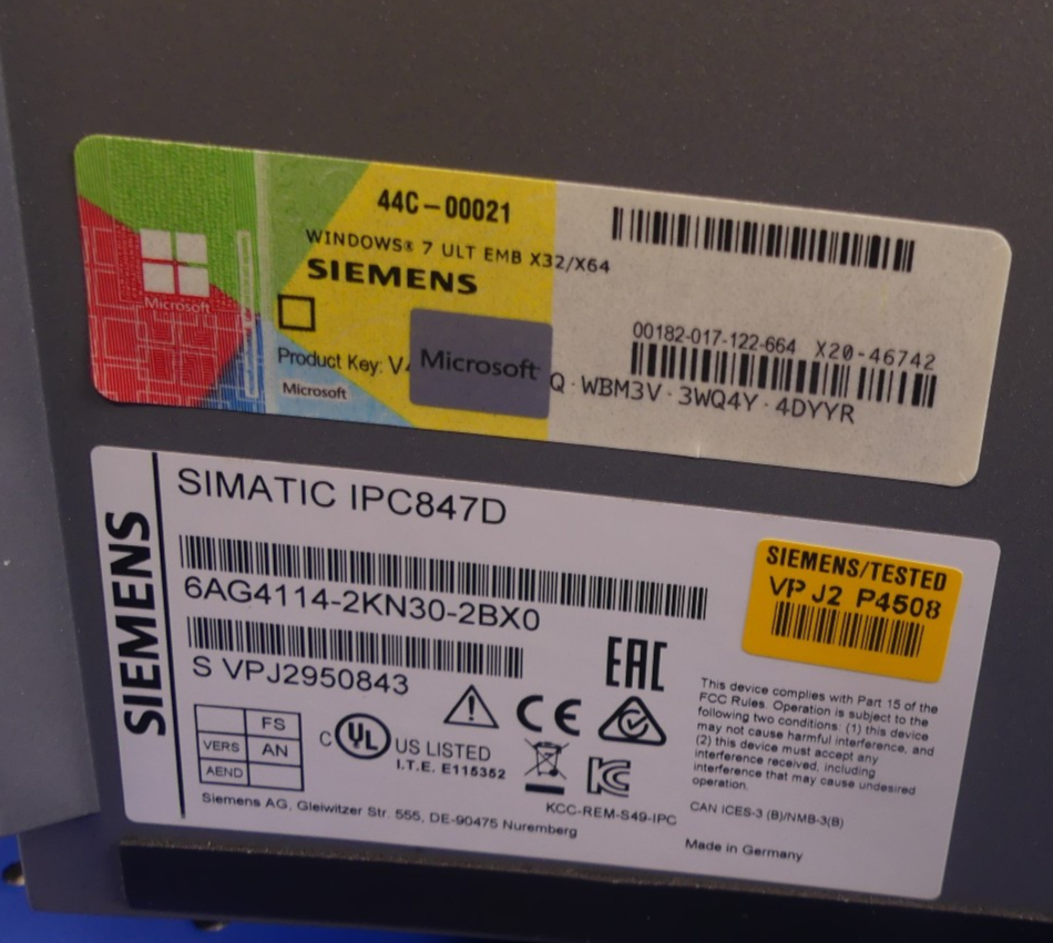 SIEMENS SIMATIC IPC847D 6AG4114-2KN30-2BX0