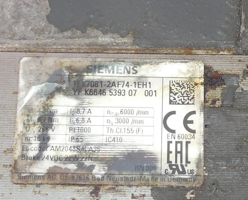 SIEMENS 1FK7081-2AF74-1EH1 ANSCHLUSS BESCHÄDIGT