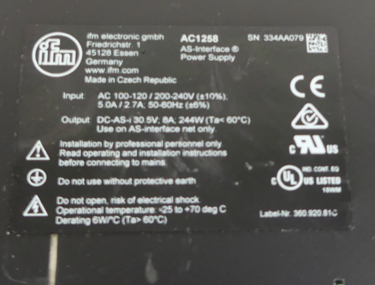 IFM AC1258 POWER SUPPLY