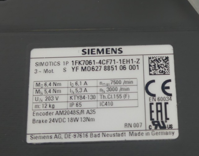 SIEMENS 1FK7061-4CF71-1EH1-Z NEU