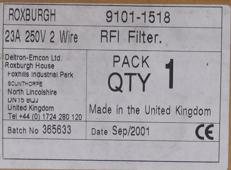 ROXBURGH 9101-1518 RFI Filter