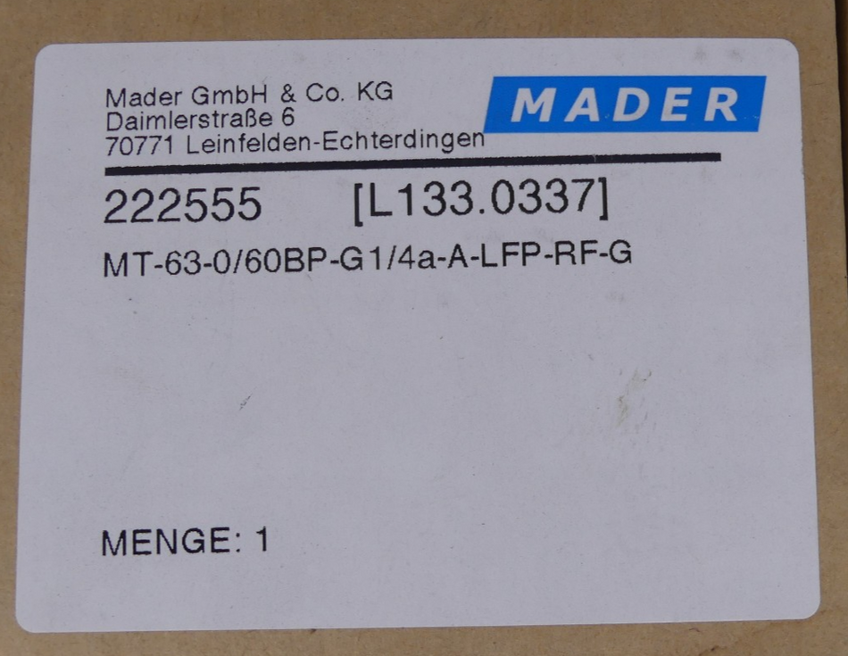 Mader 222555 MT-63-0/60BP-G1/4a-A-LFP-RF-G Manometer