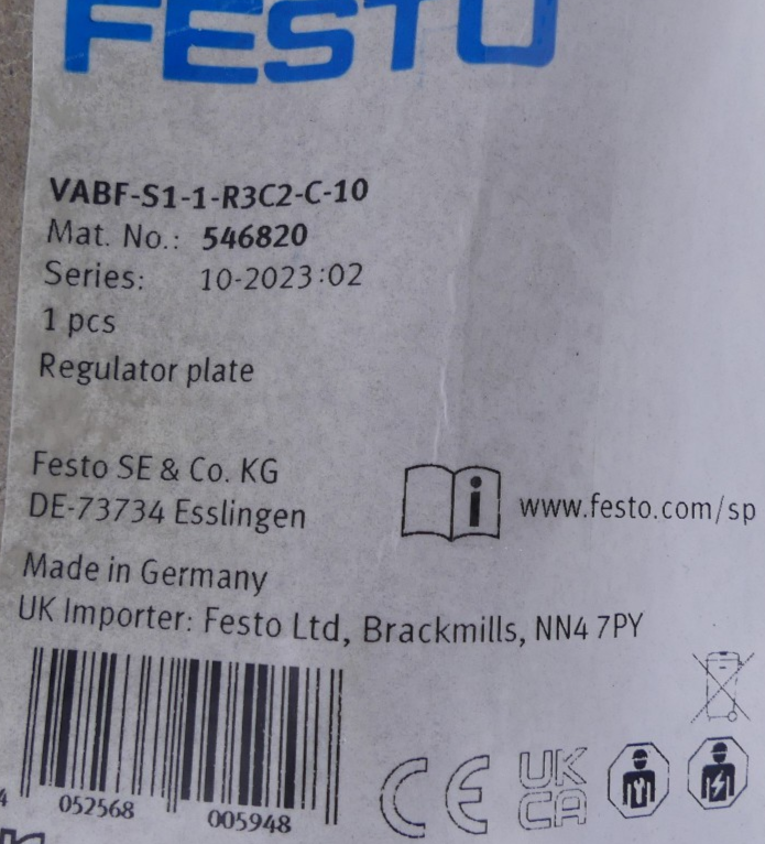 Festo VABF-S1-1-R3C2-C-10 546820 Regulator plate