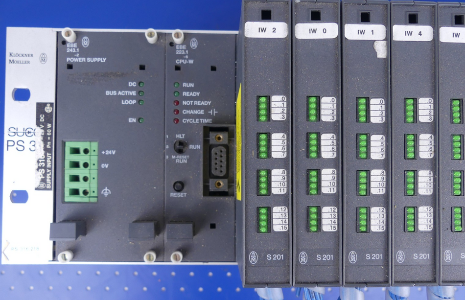 Klöckner Moeller PS316.218 Modul Rack + EBE243.1, 223.1, S201, S252, EBE252 Mod.