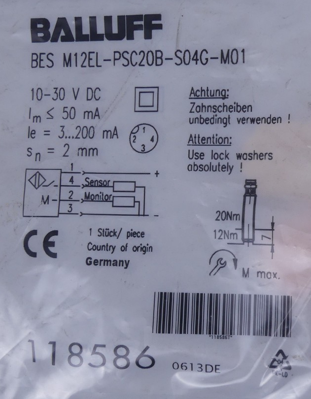 Balluff BESM12EL-PSC20B-S04G-M01 Sensor