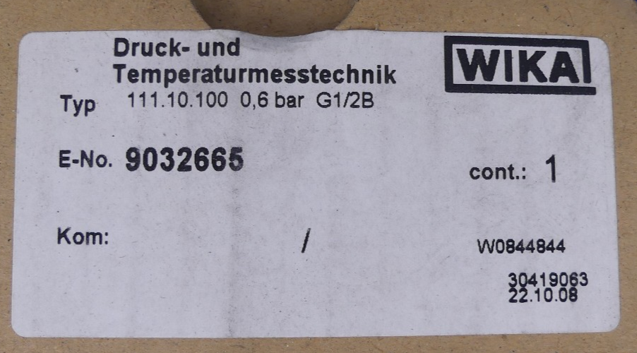WIKA 111.10.100 0,6bar G1/2B 9032665 Manometer