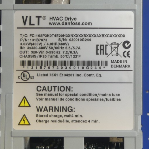 Danfuss VLT HVAC Drive FC-102P3K0T4E20H3XNXXXXSXXXXAXBXCXXXXDX