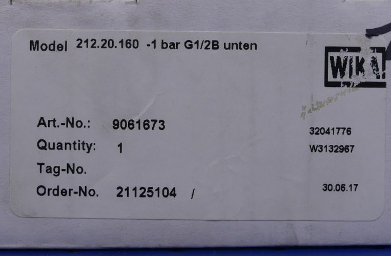 WIKA 212.20.160 -1bar G1/2B radial  Manometer 9061673
