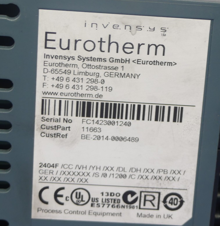 EUROTHERM 2404F/CC/VH/YH/XX/DL/DH/XX/PB/XX/GER XXXXXX/S/0/1200/C/XX/XX/XX/XX/XX