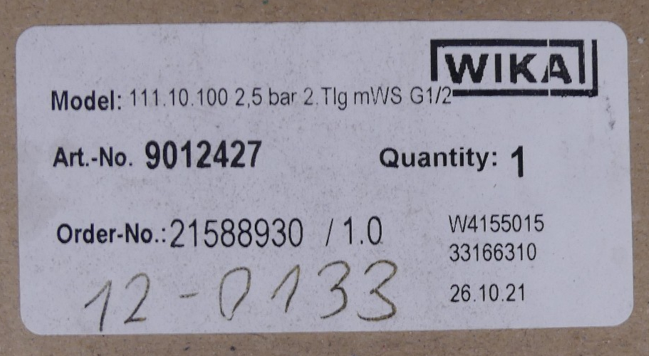 WIKA 111.10.100 2,5bar G1/2B 9012427 Manometer
