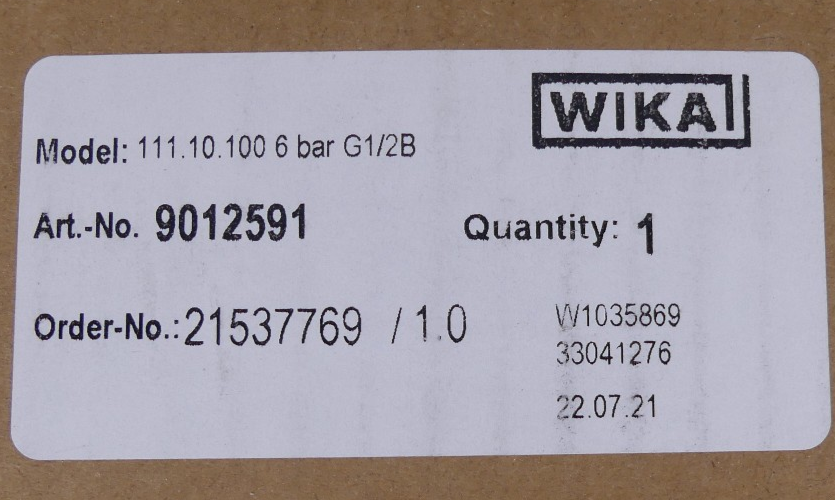 WIKA 111.10.100 6bar G1/2B 9012591 Manometer