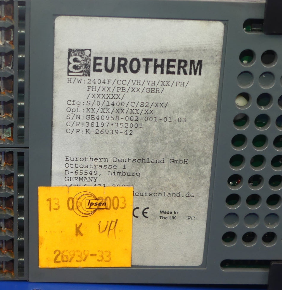 EUROTHERM 2404F/CC/VH/YH/XX/FH/FH/XX/PB/XX/GER/XXXXXX/