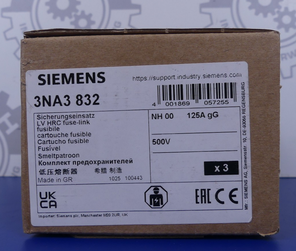 Siemens 3NA3 832 Sicherungseinsatz 3x