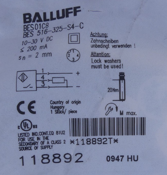 Balluff BES 01C8 BES 516-325-S4-C Sensor