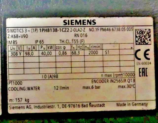SIEMENS 1PH8138-1CZ22-0LA2-Z