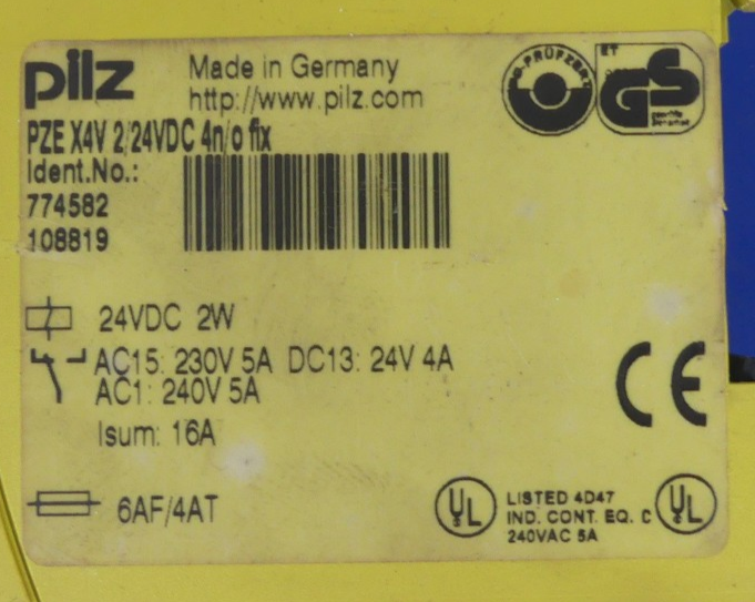 Pilz PZE X4V 2/24VDC 4n/o fix 774582