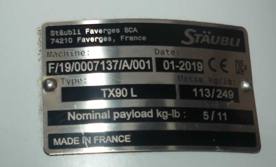 Stäubli TX90L B.j 01-2019 F/19/0007137/A/001 Industrierobote