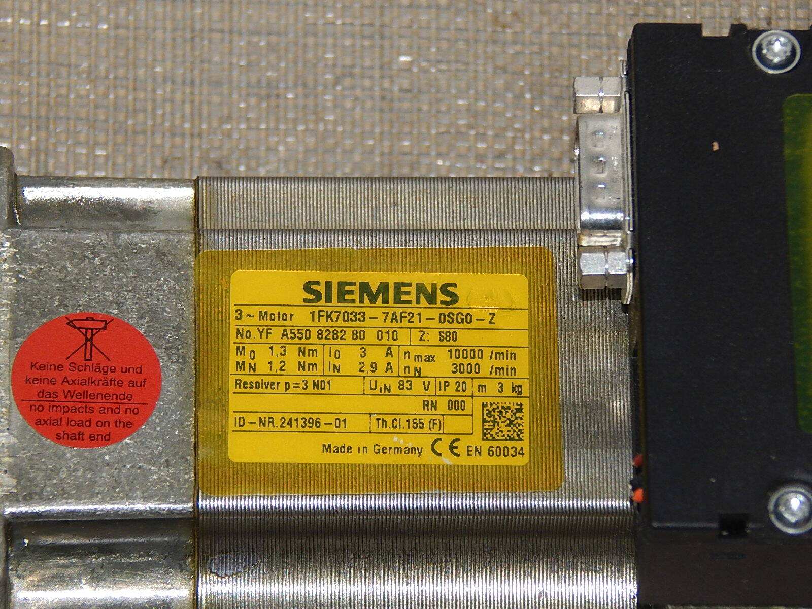 Siemens  3~Servomotor 1FK7033-7AF21-0SG0-Z used