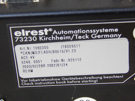 Elrest ELACAN II Automationssystem 1060300  CAN/M3/FLASH/80515/V1.23 Used       