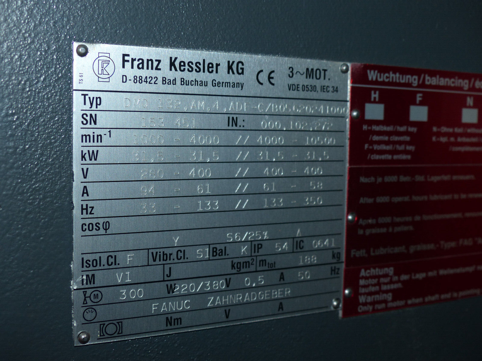 FRANZ KESSLER DMQ 132.AM.4.ADF-C Hauptspindelmotor