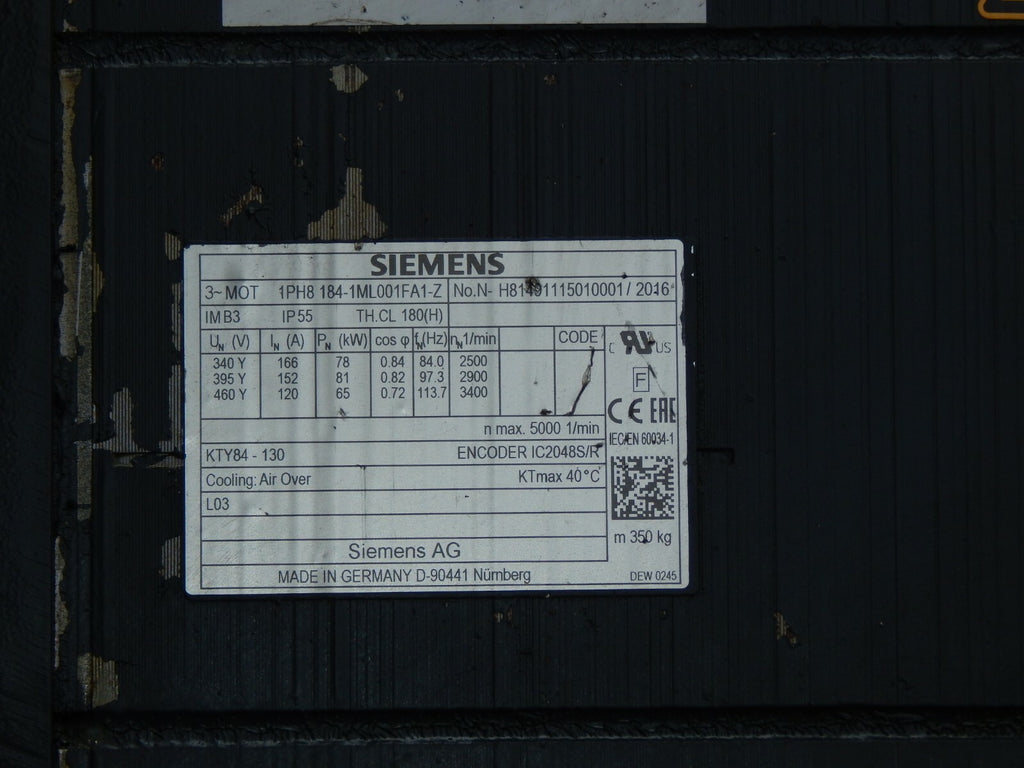  Siemens 1PH8 184-1ML001FA1-Z // 1PH8184-1ML00-1FA1-Z / 1PH8184-1ML001FA1-Z 