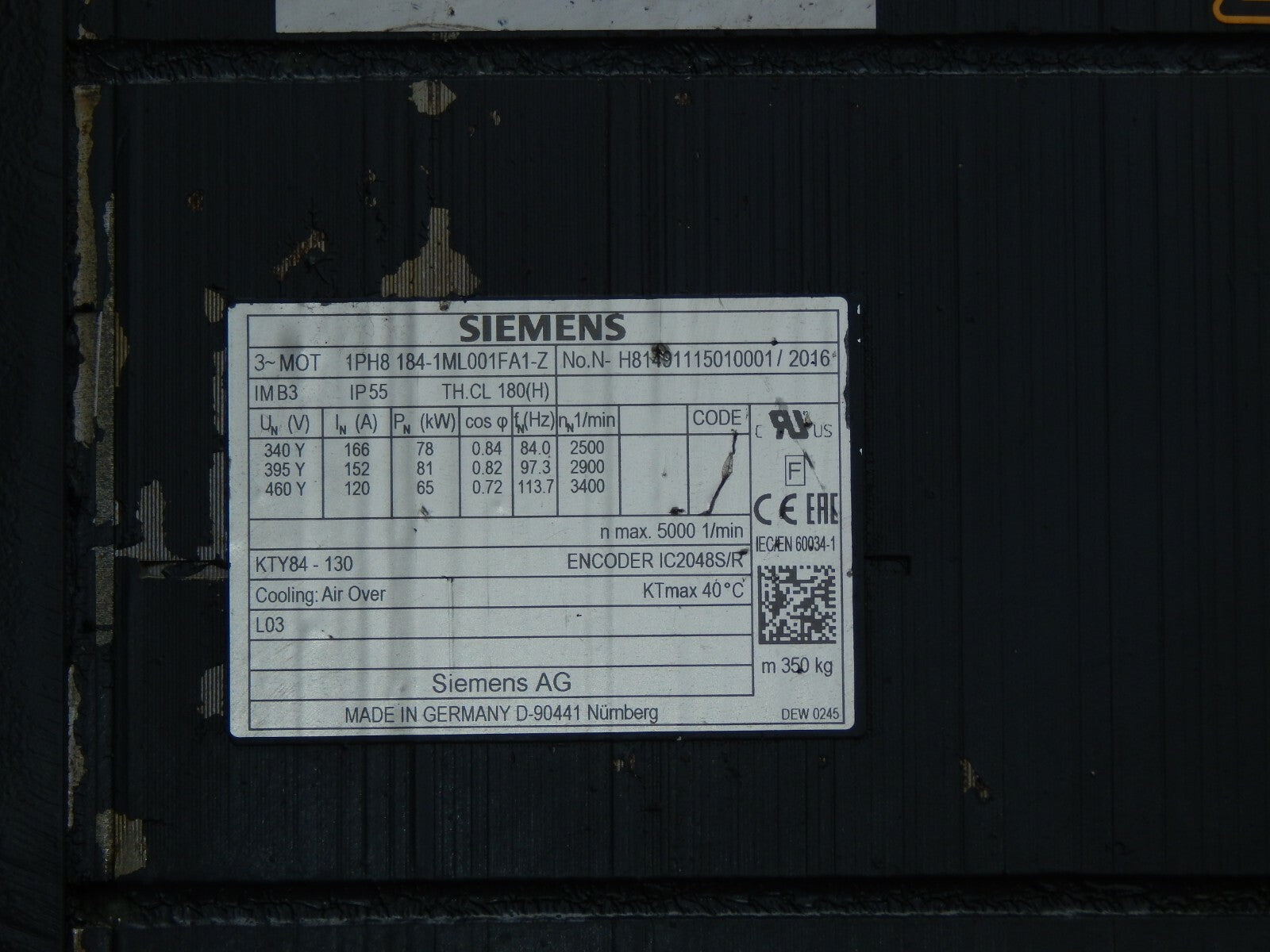  Siemens 1PH8 184-1ML001FA1-Z // 1PH8184-1ML00-1FA1-Z / 1PH8184-1ML001FA1-Z 