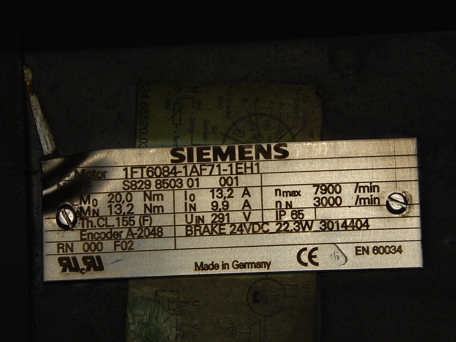 SIEMENS SERVOMOTOR  1FT6084-1AF71-1EH1 Used