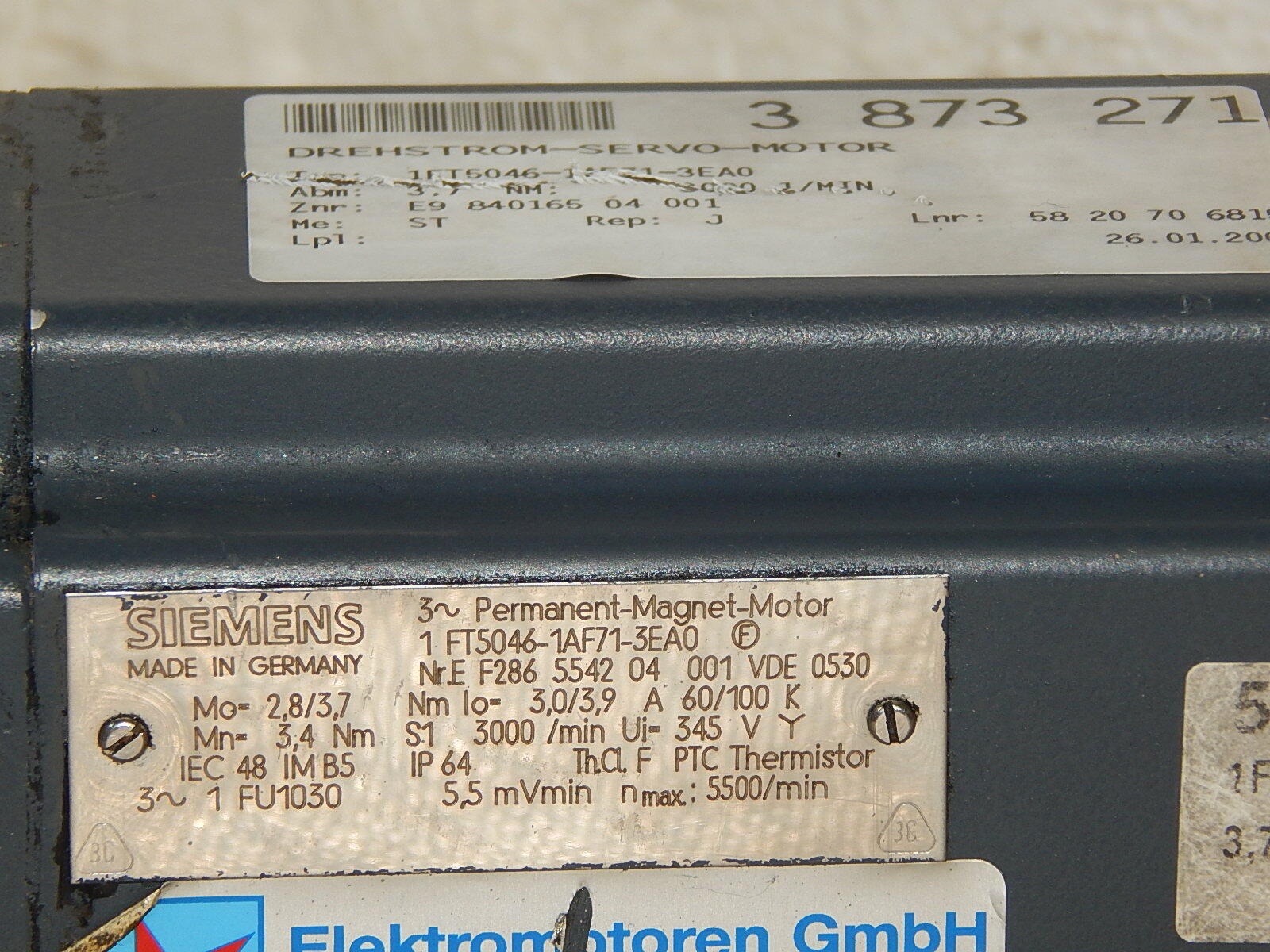  Siemens 3~Permanent Magnet Motor 1FT5046-1AF71-3EA0 + TR Electronic CE 65M 