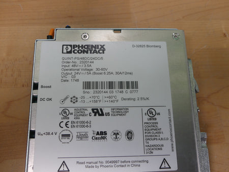 Phoenix Contact QUINT-PS/48DC/24DC/5 REGULATED DIN RAIL POWER SUPPLY