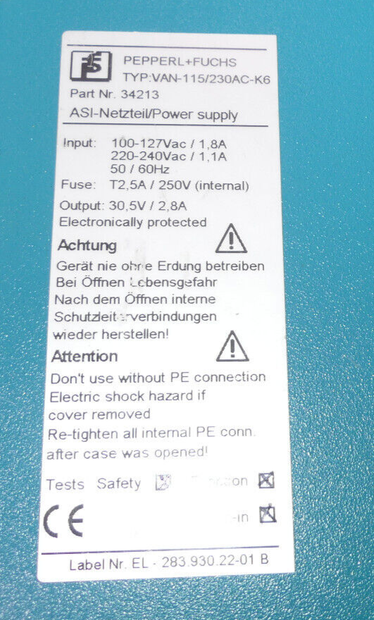 Pepperl+Fuchs VAN-115/230AC-K6 34213 Netzteil