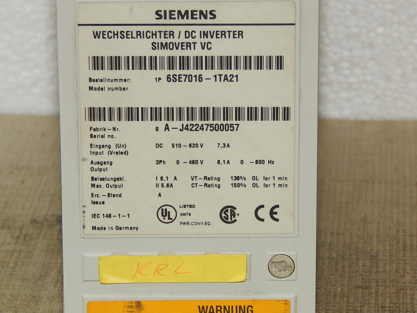 SIEMENS Simovert VC Wechselrichter 6SE7016-1TA21  used  s.Bilder 