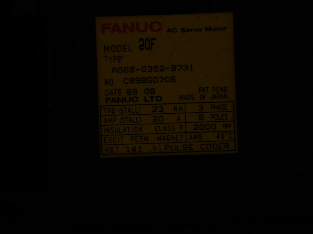 Fanuc A06B-0352-B731 AC Servo Motor  Used