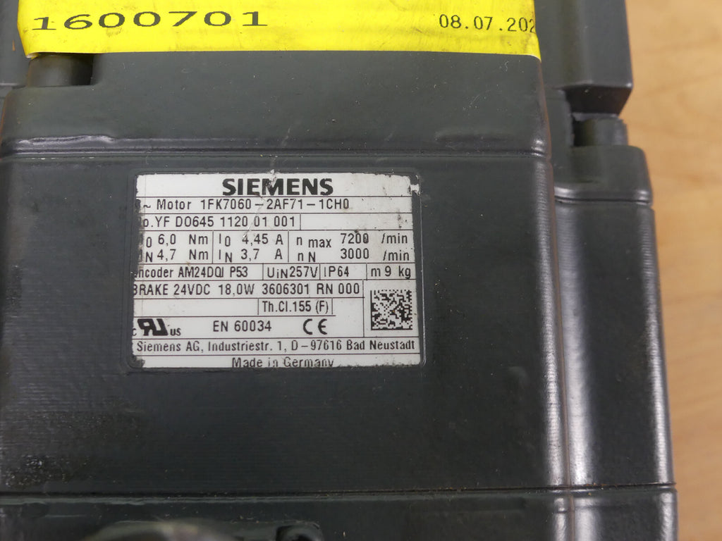 SIEMENS 1FK7060-2AF71-1CH0 Servomotor