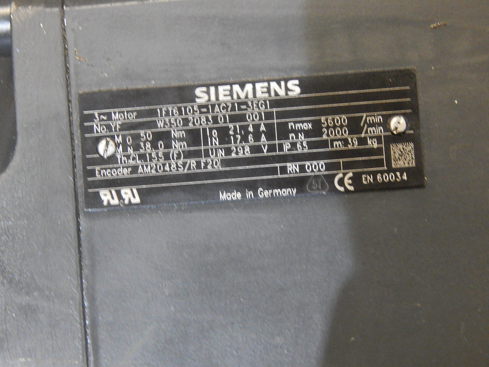 Siemens 3~Motor Typ:1FT6105-1AC71-3EG1 Used