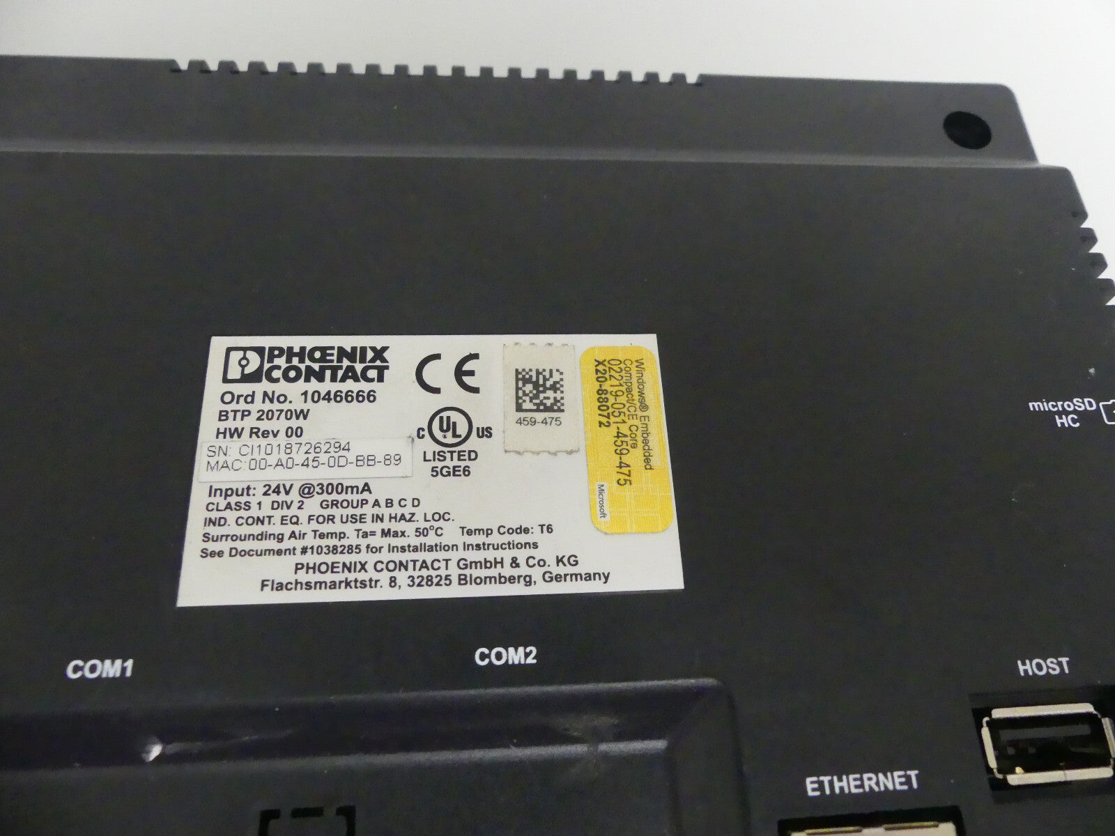 Phoenix Contact BTP 2070W HW Rev 00 Ord No. 1046666