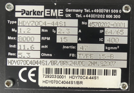 Parker Servomotor HDY70C4-44S1