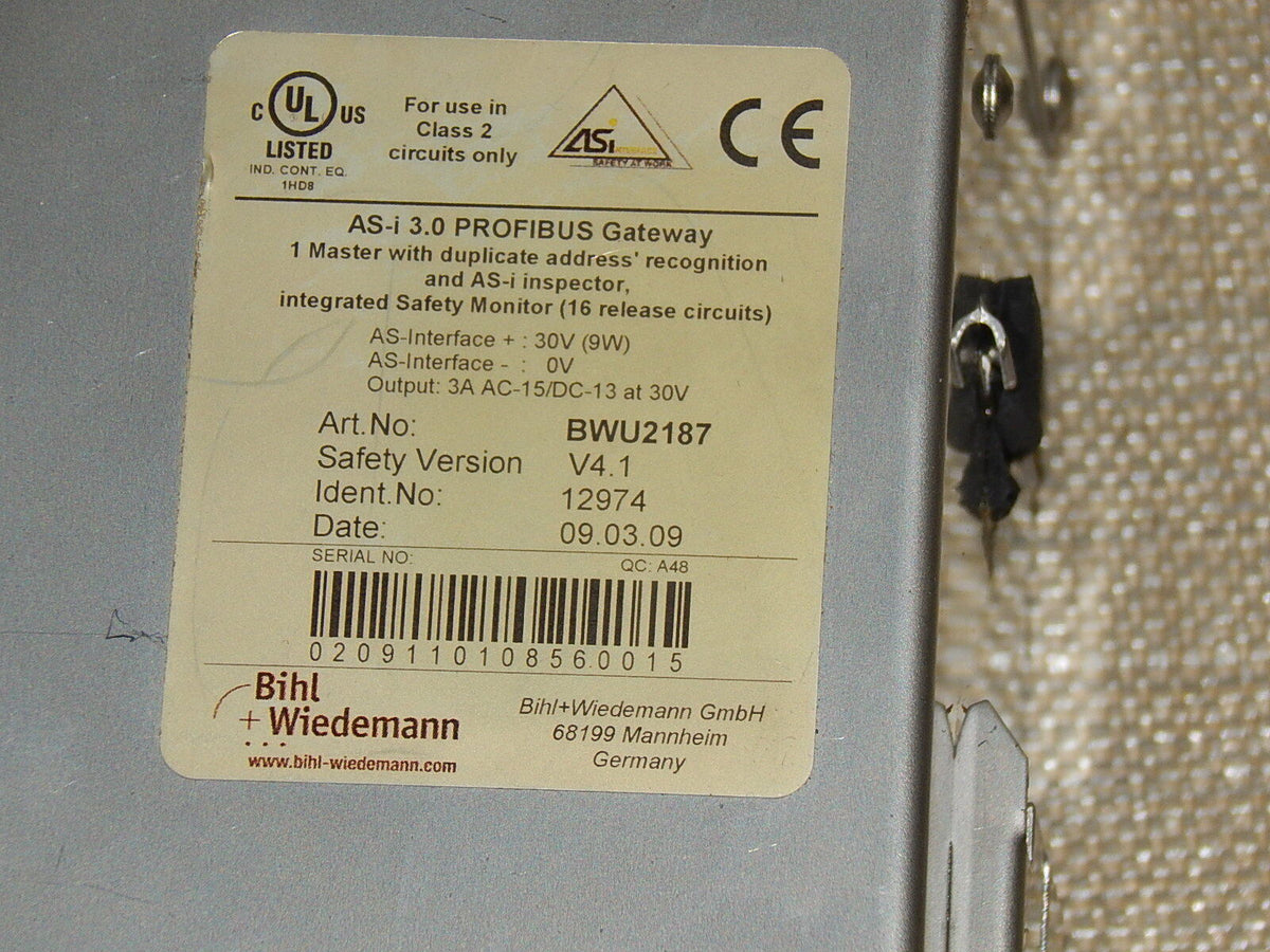 BIHL + WIEDEMANN Profibus Gateway BWU 2187 / BWU2187 AS-i 3.0 used